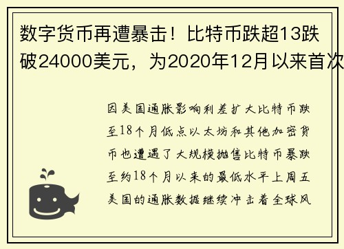 数字货币再遭暴击！比特币跌超13跌破24000美元，为2020年12月以来首次